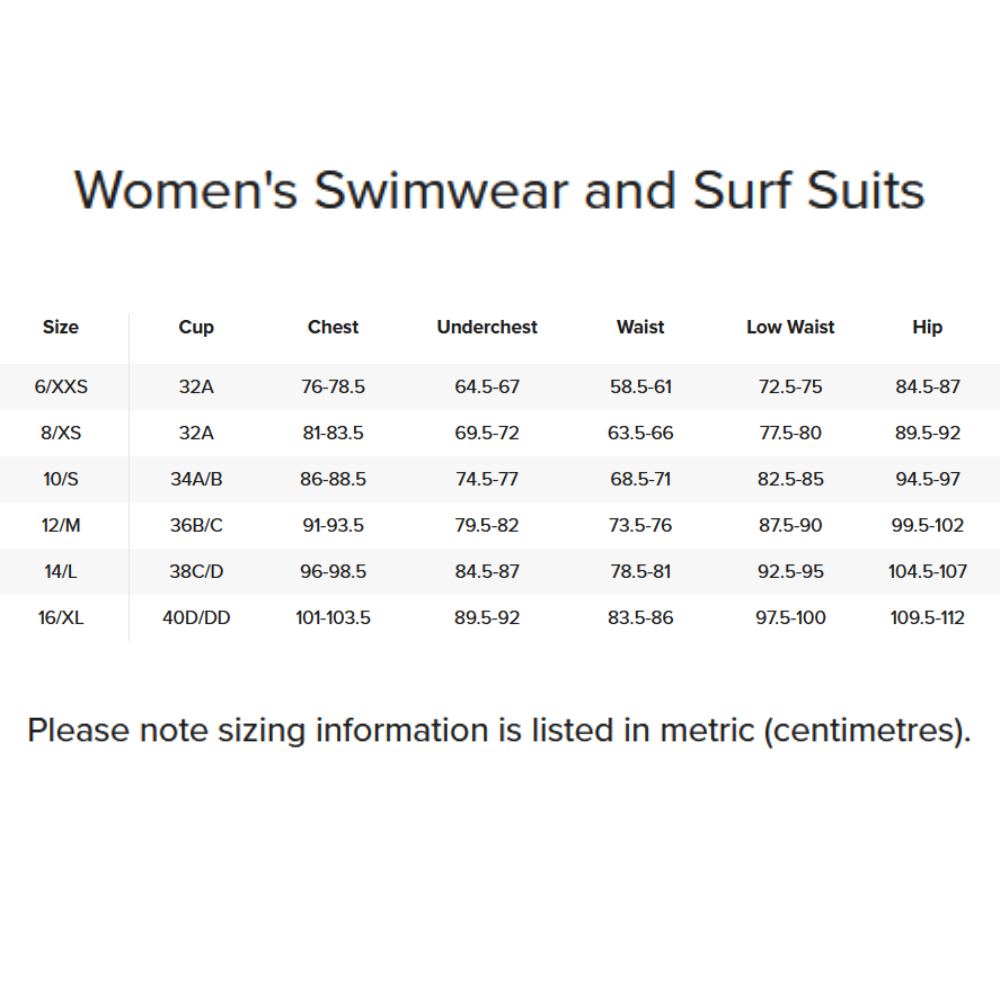 2024 Rip Curl Womens Swimwear and Surf Suits 0 Gráfico do tamanho